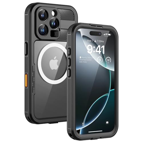 Lanhiem Magnetic for iPhone 16 Pro Max Case, IP68 Waterproof Dustproof Case, [Compatible with Magsafe] [Built-in Screen Protector] Full Body Heavy Duty Rugged Phone Cover 6.9 inch, Black/Clear - color: Black, size: for iPhone 16 Pro Max
