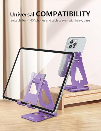 Aoviho Foldable Cell Phone Stand for Desk, Holder for iPhone,Purple - color: Purple