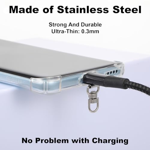 Amabro 40Pcs Silver Stainless Steel 360° Rotatable Phone Lanyard Tether Tab