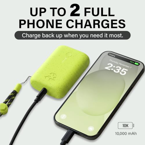 Nimble Champ Portable Charger, 10000mAh Power Bank, 20W Dual USB-C Charging - color: Cyber Lime