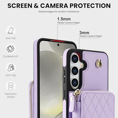 Asuwish Phone Case for Samsung Galaxy S25 5G Wallet Cell Cover with Tempered Glass Screen Protector Wrist Crossbody Strap RFID Blocking Credit Card Holder S 25 25S 25 25S SM-S931U Women Girls Purple - color: Purple
