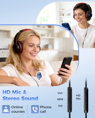 USB C & 3.5mm 2 in 1 Wired Headphones, Stereo Over Ear Headphones - color: Black