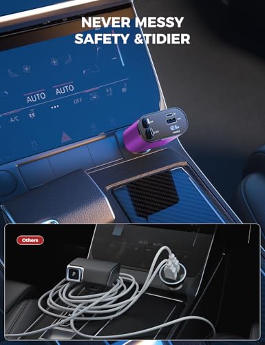 [Upgraded] SUPERONE Retractable Car Charger 4 in 1 Fast Car Phone Charger - color: Purple