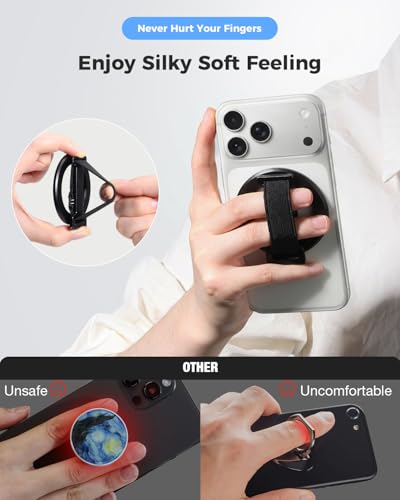 SUPERONE for MagSafe Phone Grip with Soft Finger Strap & Magnetic Kickstand - color: Black