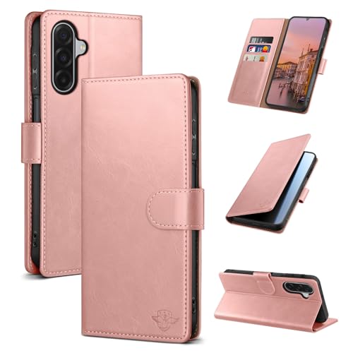 Wallet Case for Samsung Galaxy A17 5G, Pink | RFID-Blocking Card Holder, Kickstand, Magnetic Closure, PU Leather Folio Flip Cover, Protective Women Men Cases - color: Rose Gold, size: SamsungGalaxy A17
