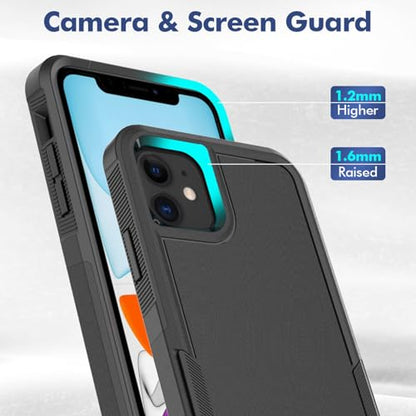 MDCN for iPhone 11 Case: Dual Layer Protective Heavy Duty Cell Phone Case Shockproof Rugged Bumper Tough with Screen Protector - 16ft Military Grade Drop Tested for Appple iPhone 11 (6.1 inch), Black - color: Black (PC) + Black (TPU)