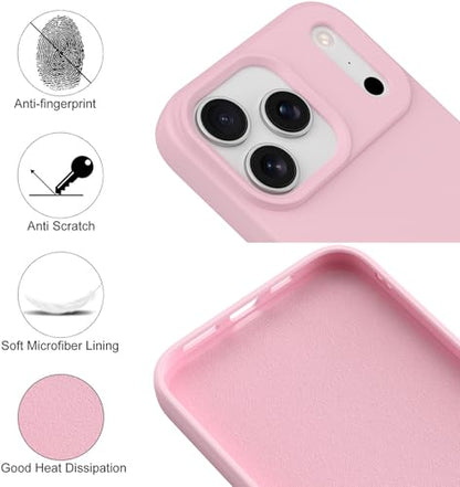 Compatible with iPhone 17 Pro Case, Shockproof Liquid Silicone Protective Phone Case with Soft Anti-Scratch Microfiber Lining Ultra Slim Drop Protection Phone Cover(Pink) - color: Pink, size: for iPhone 17 Pro