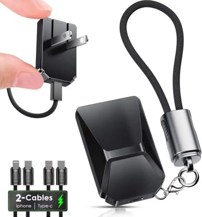 USB C Charger for iPhone 16/15 Charger Fast Charging, GaN Keychain Design Fast Wall Charger Block with 2 Pack USB C to C & C to Lightning Cable, Foldable and Compact for iPhone 17/16/15, iPad(Black) - color: Black