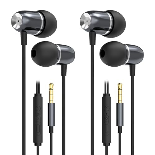 MORMOQUE EP05 Wired Earbuds 2 Pack,3.5 mm Jack Noise Isolating Earphones,in-Ear Headphones with Microphone,HD Bass Audio Ear Buds,for Small Ears canals Women,Teens Boys Girls and Adult (Black) - size: 2 Pack