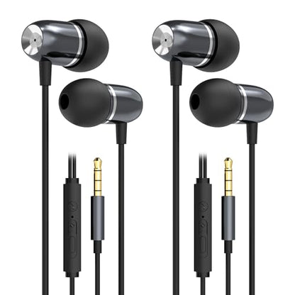 MORMOQUE EP05 Wired Earbuds 2 Pack,3.5 mm Jack Noise Isolating Earphones,in-Ear Headphones with Microphone,HD Bass Audio Ear Buds,for Small Ears canals Women,Teens Boys Girls and Adult (Black) - size: 2 Pack