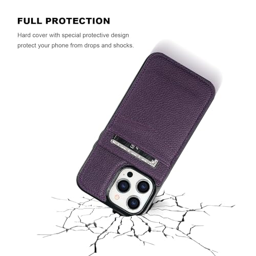 KIHUWEY for iPhone 14 Pro Max Wallet Case Card Holder, Lichee Dark Purple | Credit Card Slots, PU Leather, Kickstand, Magnetic, Flip Heavy Duty Protection Cover for Men and Women - color: Lichee Dark Purple