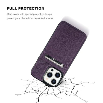 KIHUWEY for iPhone 14 Pro Max Wallet Case Card Holder, Lichee Dark Purple | Credit Card Slots, PU Leather, Kickstand, Magnetic, Flip Heavy Duty Protection Cover for Men and Women - color: Lichee Dark Purple