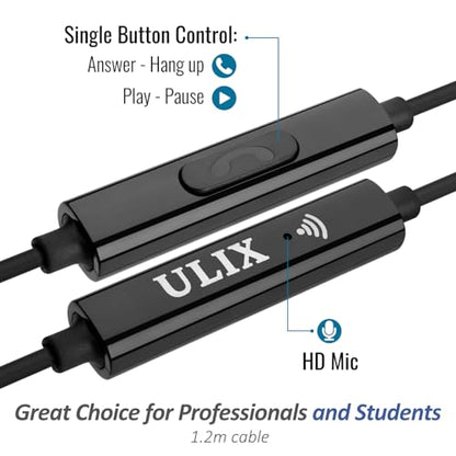 UliX Rider Wired Earbuds in-Ear Headphones, Earphones with Microphone, 5 Years Warranty, with Anti-Tangle Cable, Ear Buds for iPhone, iPad, Samsung, School Students, Kids, Women, Small Ears