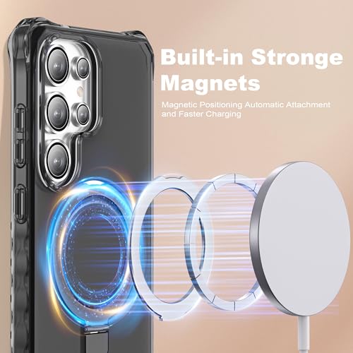 Compatible with Samsung Galaxy S24 Ultra Case 6.8'' Cute Wavy Frame with Magnetic Stand [Compatible with Mag-Safe] Military-Grade Translucent Phone Case for Women Girls, Black - color: Black, size: Samsung Galaxy S24 Ultra