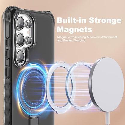 Compatible with Samsung Galaxy S25 Ultra Case 6.9'' Cute Wavy Frame with Magnetic Stand [Compatible with Mag-Safe] Military-Grade Translucent Phone Case for Women Girl, Black - color: Black, size: Samsung Galaxy S25 Ultra