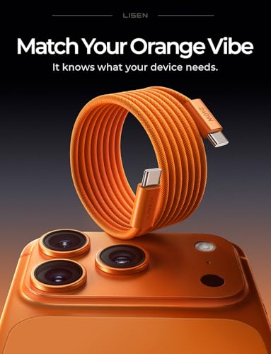 LISEN USB C to USB C Cable, 240W Fast Charging Cable (3.3FT+3.3FT) - color: Orange, size: 3.3FT+3.3FT