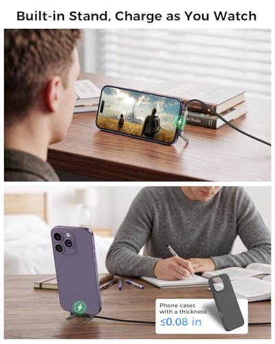 USB C to Lightning Cable with Stand, MFi Certified 2-in-1 Invisible Holder Charger Cable, 30W Lightning Flat Cable 90 Degree for iPhone 14-5/iPad, Sideways Phone Charger Cord for Gaming, Office, Home
