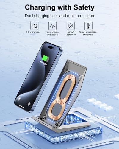 Fast Wireless Charger, NANAMI Wireless Charging Stand Compatible iPhone 18 Pro/18 Pro Max/17/17 Air/17 Pro/16/15/14, Desktop Charger Dock Phone Charging Stand for Samsung Galaxy S26/S25/S24/S23 - color: Elegant Silver