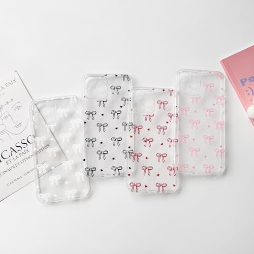 NITITOP Compatible with iPhone 13 Pro Max Case Clear Cute Bow Ribbon Love Heart Pattern for Women Girls Bowknot Full Camera Lens Soft TPU Slim Shockproof Protective Cover - White - color: White, size: iPhone 13 Pro Max