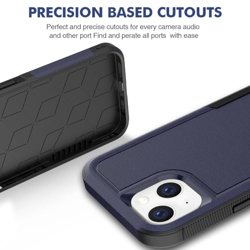 for iPhone 14 / iPhone 13 Case: Dual Layer Protective Heavy Duty Cell Phone Case Shockproof Rugged Bumper Tough with Screen Protector - 16FT Military Grade Drop Tested for iPhone 14 / iPhone 13, Blue - color: Navy Blue (PC) + Black (TPU)