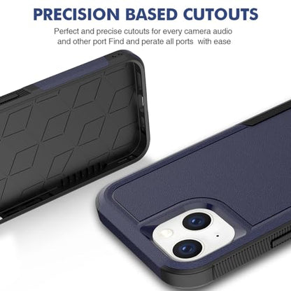 for iPhone 14 / iPhone 13 Case: Dual Layer Protective Heavy Duty Cell Phone Case Shockproof Rugged Bumper Tough with Screen Protector - 16FT Military Grade Drop Tested for iPhone 14 / iPhone 13, Blue - color: Navy Blue (PC) + Black (TPU)