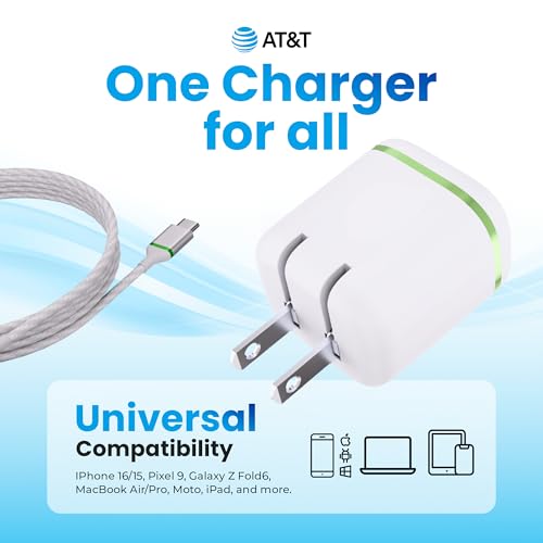 AT&T 30W USB C Travel Wall Charger PPS PD Foldable 4ft USB IF Cable White - color: 30W White USB-C