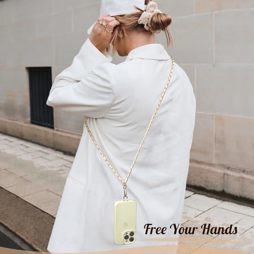 TiMOVO Phone Lanyard Metal Chain Crossbody, Gold & White - color: White, size: Standard