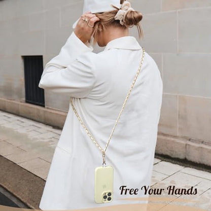 TiMOVO Phone Lanyard Metal Chain Crossbody, Gold & White - color: White, size: Standard