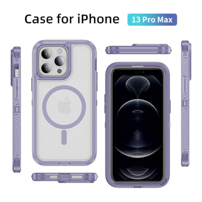 Magnetic for iPhone 13 Pro Max Case, Compatible with MagSafe, Shockproof Dustproof Drop Proof, Military Grade Double Layer Protection, Purple/Clear - color: Magnetic Purple/Clear, size: iPhone 13 PRO MAX
