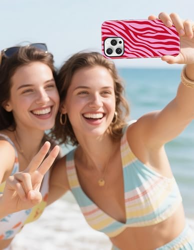 Jusy Magnetic Zebra Phone Case for iPhone 17 Pro Max,Red | Compatible with MagSafe, Cute Aesthetic Zebra Design, TPU and PC Protective Shockproof Cover - color: Red