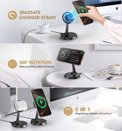 Magnetic Wireless Charger iPhone Stand 15W Fast Mag-Safe Charger for iPhone 17/17 Pro/17 Air/17 Pro Max 16/15/14/13/12 Series Apple Magnet Wireless Charging Station/Pad for AirPods - color: 1Pack Black