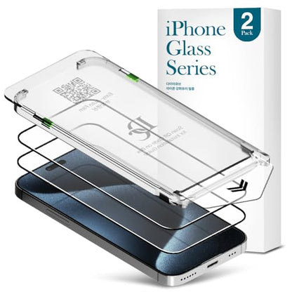 2 PACK Premium Glass Screen Protector for iPhone 15 Pro with [Easy Auto Dust Removal Installation Kit & Bubble Free] 3D Edge Full Coverage, 9H Hardness, Scratch Resistance, Shatterproof, - size: iPhone 15 Pro