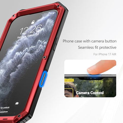 Lunivop Compatibility with iPhone Air Case 6.5'' 2025 Heavy Duty with Built in Screen Protector Lens Protection Rugged Stand 360 Full Body Military Grade Metal Bumper Phone Cases Men 17 Air Red - color: Red, size: iPhone 17 Air 6.5 2025
