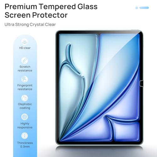 Gerutek 2-Pack Screen Protector for iPad Air 11-inch M4/M3/M2 (2026/2025/2024) Tempered Glass Film for iPad Air 8th/7th/6th Generation 11 inch 9H Hardness, Apple Pencil Compatible & Case Friendly - size: iPad Air 11" M4/M3/M2