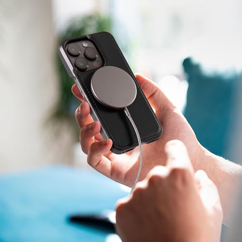 Dreem Empower Magnetic Wireless Charger Pad – Compatible with MagSafe for iPhone 18/17/16/15/14/13/12 & Qi-Certified Devices – Premium Vegan Leather [Black] - color: Black