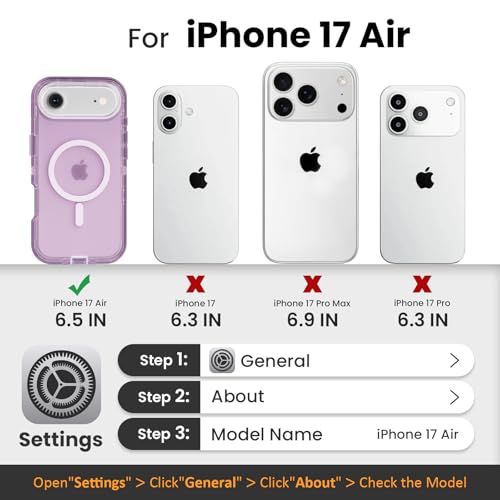 Follaroma Magnetic for iPhone 17 Air Case, Heavy Duty Phone Cases, Purple | Compatible with MagSafe, Heavy Duty Shock proof Protection, Military-Grade Anti-Drop, Dual Layer Transparent Protective Cover - color: Purple, size: iPhone 17 Air 6.5''