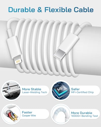 CXX 20W Fast Charger for iPhone 14/13/12 [3-Pack, MFi Certified] - color: White, size: 10FT