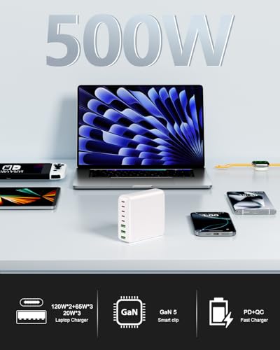 500W USB C Charger Block 8-Port USB C Charging Station 120W Laptop Charger - color: WHITE