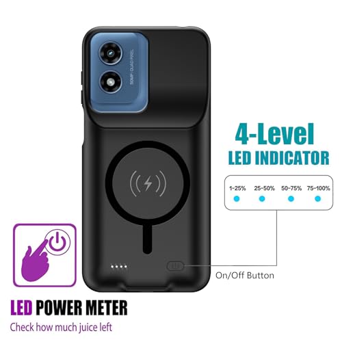 Wireless Charging Case for Moto G Play 2024, Upgraded 10000mAh Rechargeable Portable Charging Case Compatible with Moto G Play 2024 (6.5 inch) with Carplay Extended Battery Pack Charger Case (Black) - size: Moto G Play 2024