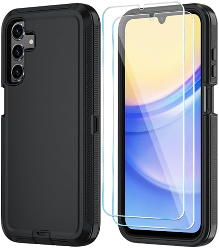 Qinmay Phone Case for Samsung Galaxy A15 5G Case with HD Screen Protector, Heavy Duty Shockproof & Dropproof 3-Layer Cover Phone Case for Galaxy A15,Black - color: Black, size: for Galaxy A15