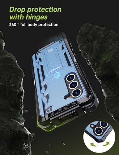 KJSK for Samsung Galaxy Z Fold 5 Case,with S Pen Holder+Belt Clip Holster+Built-in Kickstand+Hinge Protection,Heavy Duty Military Grade Drop Proof Case(Light Blue) - color: Light Blue