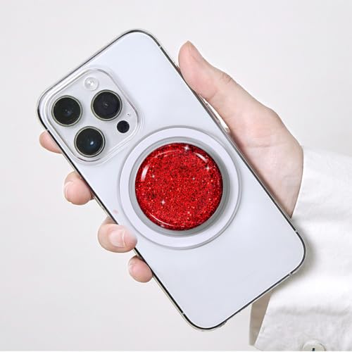 Magnetic Phone Grip Stand, Red Glitter Crystal Collapsible Expanding Holder, Cute Bling Grip for Women, Universal for Smartphones & Tablets - size: Red Glitter