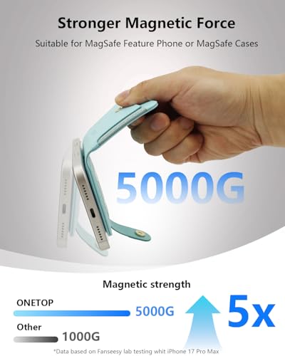 ONETOP for MagSafe Wallet,Magnetic Phone Wallet with 5 Card Slots,MintGreen | 1-12 Cards/Cash Holder for iPhone 17/16/15/14/13/12 Series,Detachable Wallet Stick-On Back,PU Leather RFID Blocking Kickstand - color: Mint Green