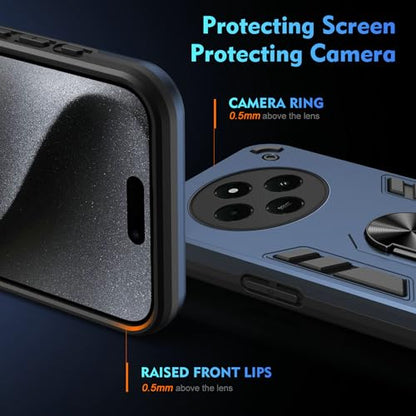 Compatible with Xiaomi Redmi A4/Poco C75/Redmi A3 Pro/14C 4G Phone Case Cover Built-in Stand Shockproof and Drop-Proof [with Tempered Glass Screen Protector] Blue - color: HY-GZS-blue, size: Xiaomi Redmi A4/Poco C75/Redmi A3 Pro/14C 4G