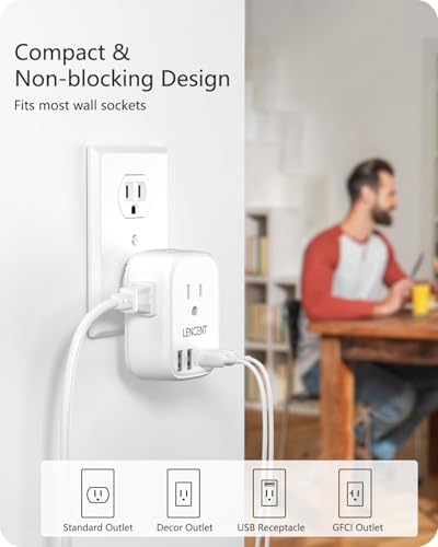 LENCENT Multi Plug Outlet Extender with USB, Electrical Outlet Expander - color: White