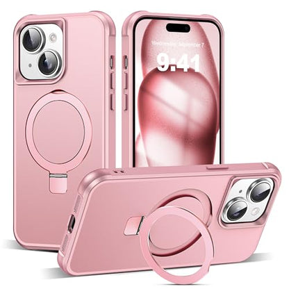 SKYLMW Compatible with iPhone 15 Plus Case with Stand,Rose Gold | iPhone 15 Plus Phone Case 6.7",Magnetic Ring Stand,Compatible with MagSafe,Military-Grade Plustection,Great Grip Feeling - color: Rose Gold, size: Iphone 15 Plus