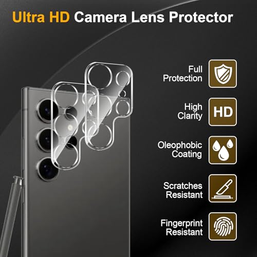 3 Pack Privacy Screen Protector for Samsung Galaxy S24 Ultra With 3 Pack Camera Lens Protector, Anti Spy Tempered Glass Film, 9H Hardness, Black Protector, Anti-Scratch, Bubble Free - size: Galaxy S24 Ultra FK33
