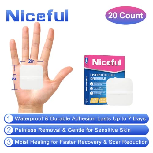 Niceful Hydrocolloid Bandages 2"x2" for Wound Care, 20 Count - size: 2" x 2" (20 Dressings)