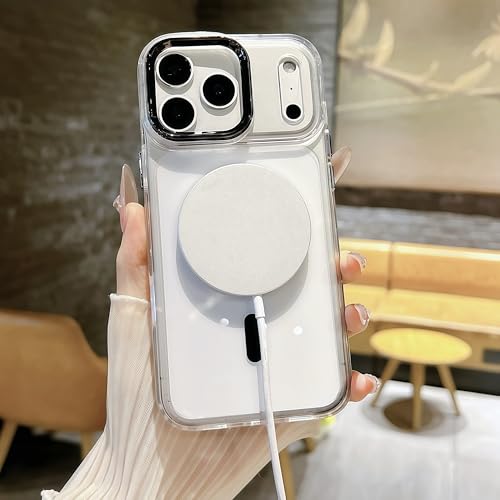 for iPhone 17 Pro Max Clear Case with Electroplated Camera Ring & Buttons, MagSafe Compatible, Military-Grade Shockproof, Anti-Yellowing Slim Transparent Cover - color: Black