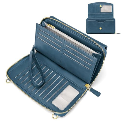 Peacocktion Womens Crossbody Wristlet Wallets with Cell Phone Pocket RFID Vegan Leather Cross Body Purses Travel - color: 04-dark Blue